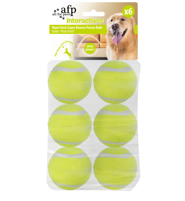 All For Paws Interactives Maxi Fetch Super Bounce Tennis Ball (6 pack)