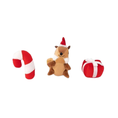 Zippy Paws Christmas Holiday Miniz 3-Pack - Squirrel, Candycane & Present