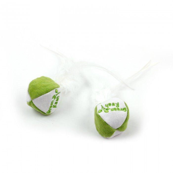 All For Paws Green Rush Feather Ball 2 Pack