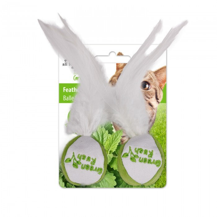 All For Paws Green Rush Feather Ball 2 Pack