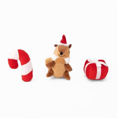 Zippy Paws Christmas Holiday Miniz 3-Pack - Squirrel, Candycane & Present